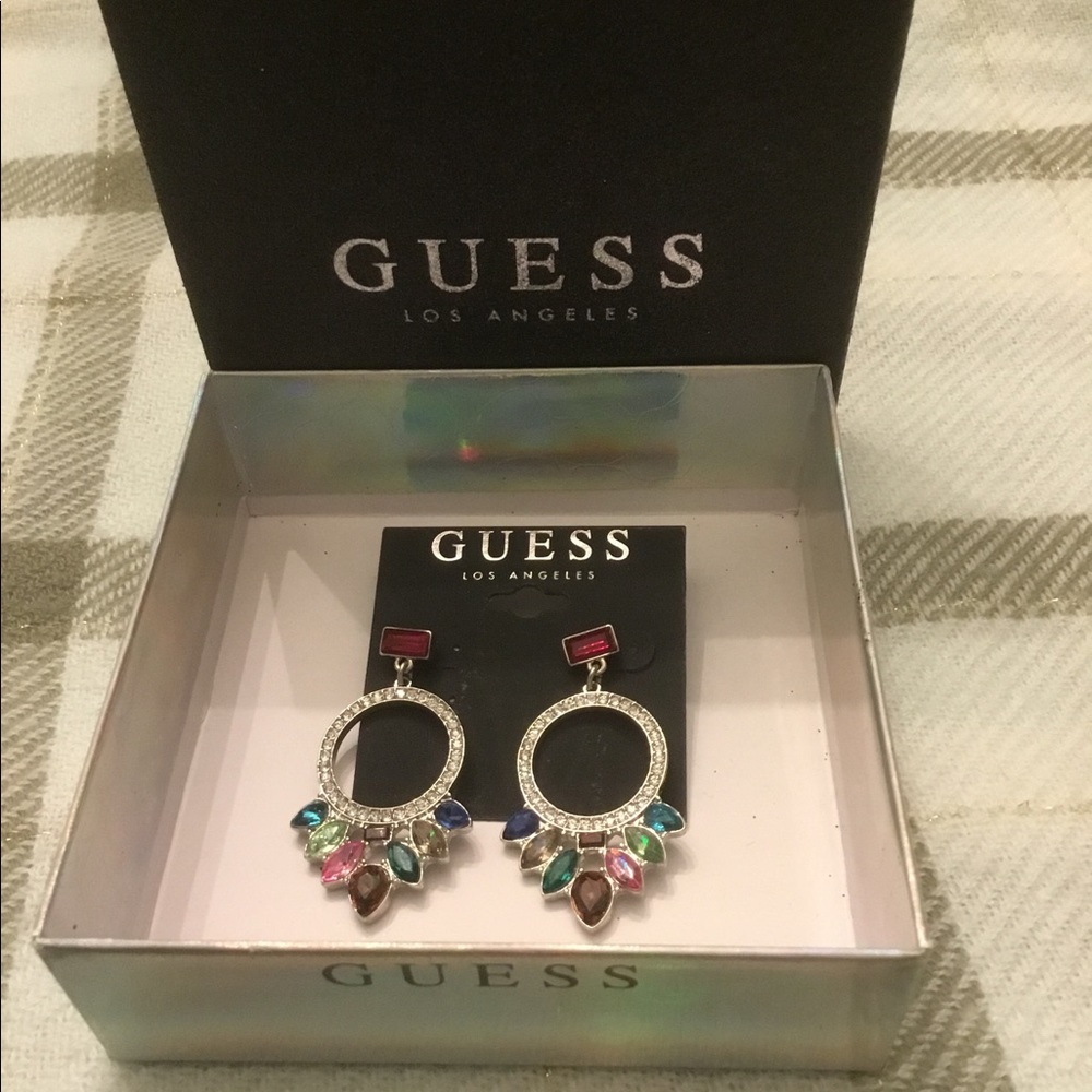 GUESS new silver tone multicolored hang earrings